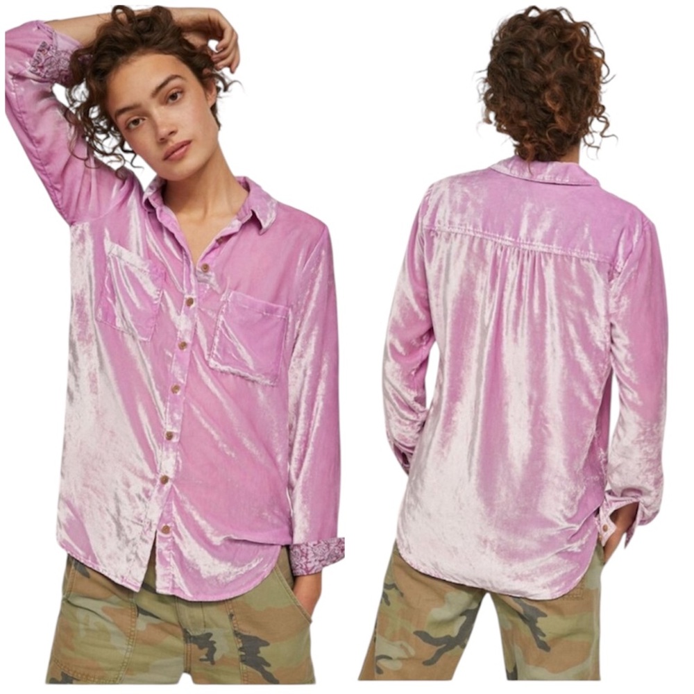 Anthropologie Pilcro Mara Lavender Purple Velvet Button Down Shirt 0